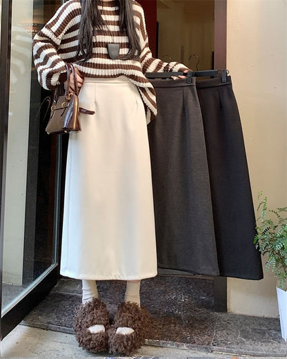 High Rise Plain Maxi A-Line Skirt