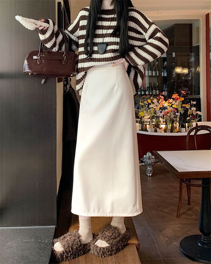 High Rise Plain Maxi A-Line Skirt