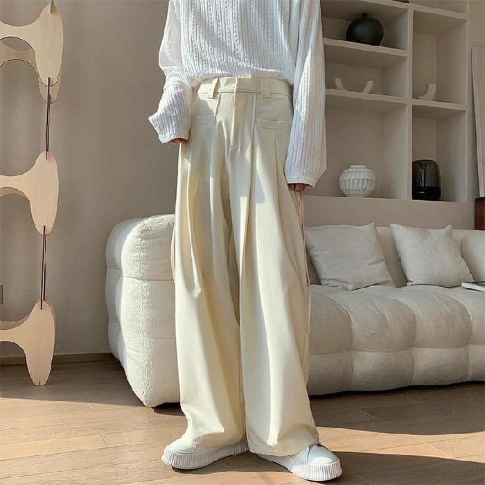 High Waist Plain Loose-Fit Wide-Leg Dress Pants