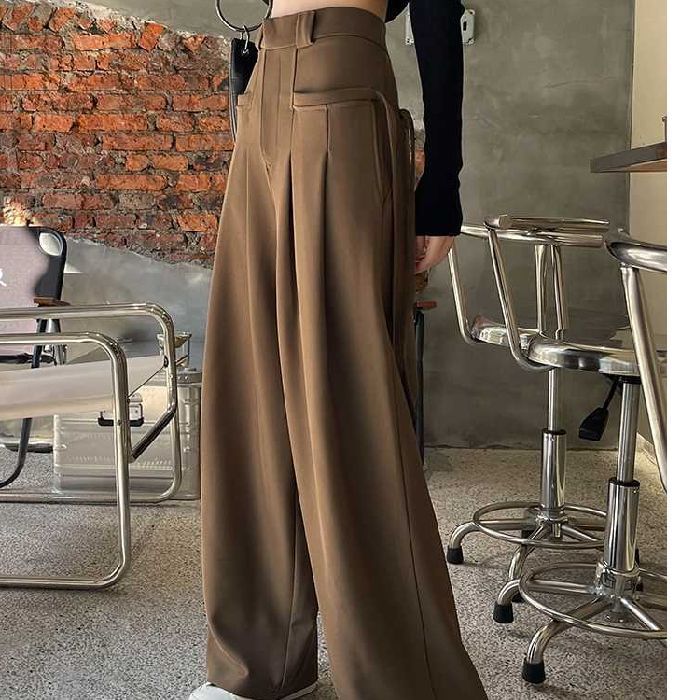 High Waist Plain Loose-Fit Wide-Leg Dress Pants