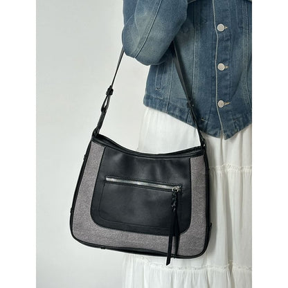 Faux Leather Two Tone Shoulder Bag