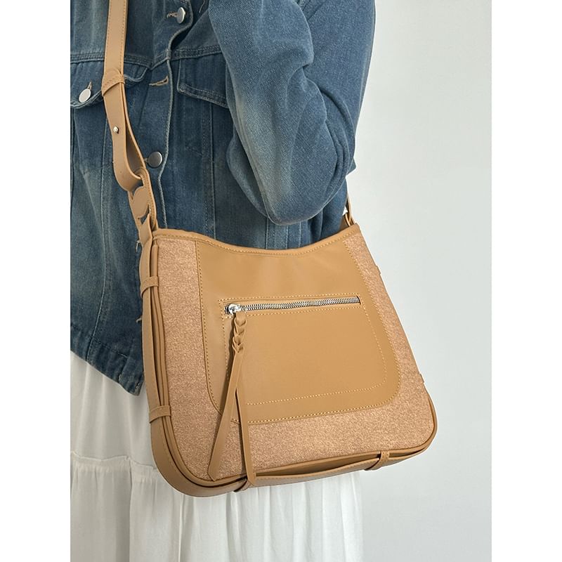 Faux Leather Two Tone Shoulder Bag
