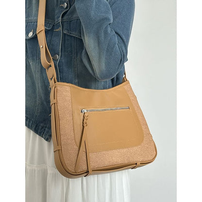 Faux Leather Two Tone Shoulder Bag