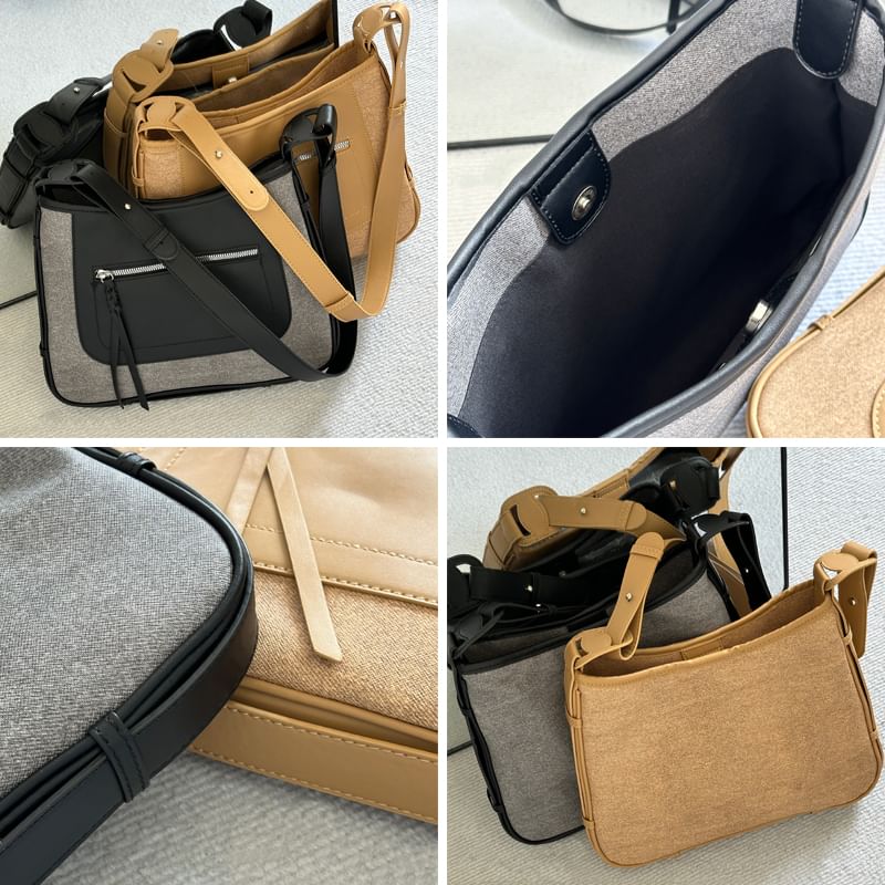 Faux Leather Two Tone Shoulder Bag