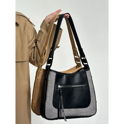 Faux Leather Two Tone Shoulder Bag