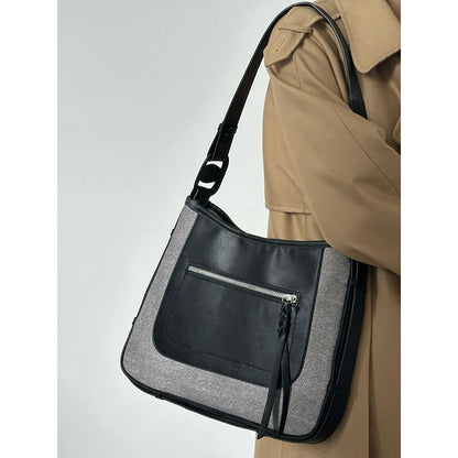 Faux Leather Two Tone Shoulder Bag