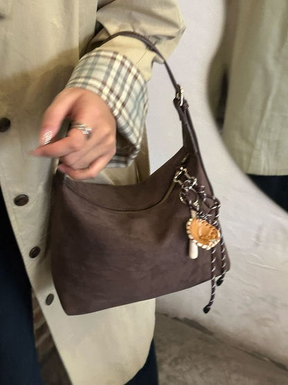 Faux Leather Plain Shoulder Bag