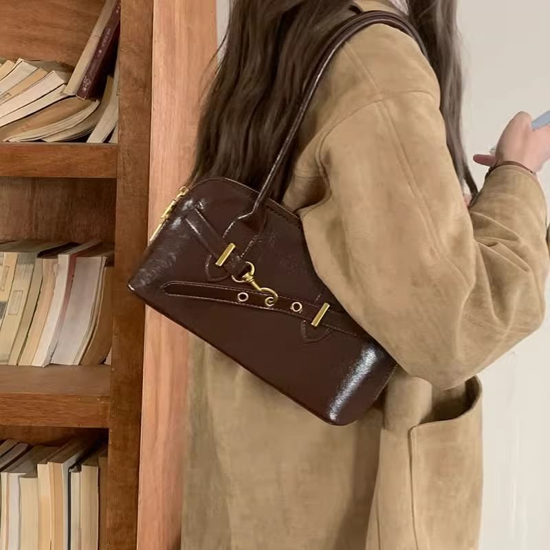 Plain Buckled Faux Leather Shoulder Bag