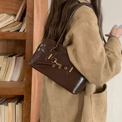 Plain Buckled Faux Leather Shoulder Bag