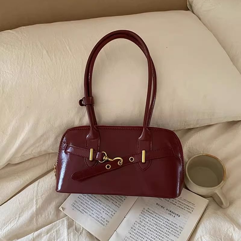 Plain Buckled Faux Leather Shoulder Bag
