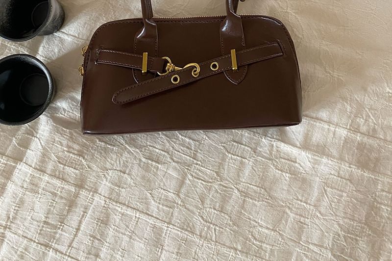 Plain Buckled Faux Leather Shoulder Bag