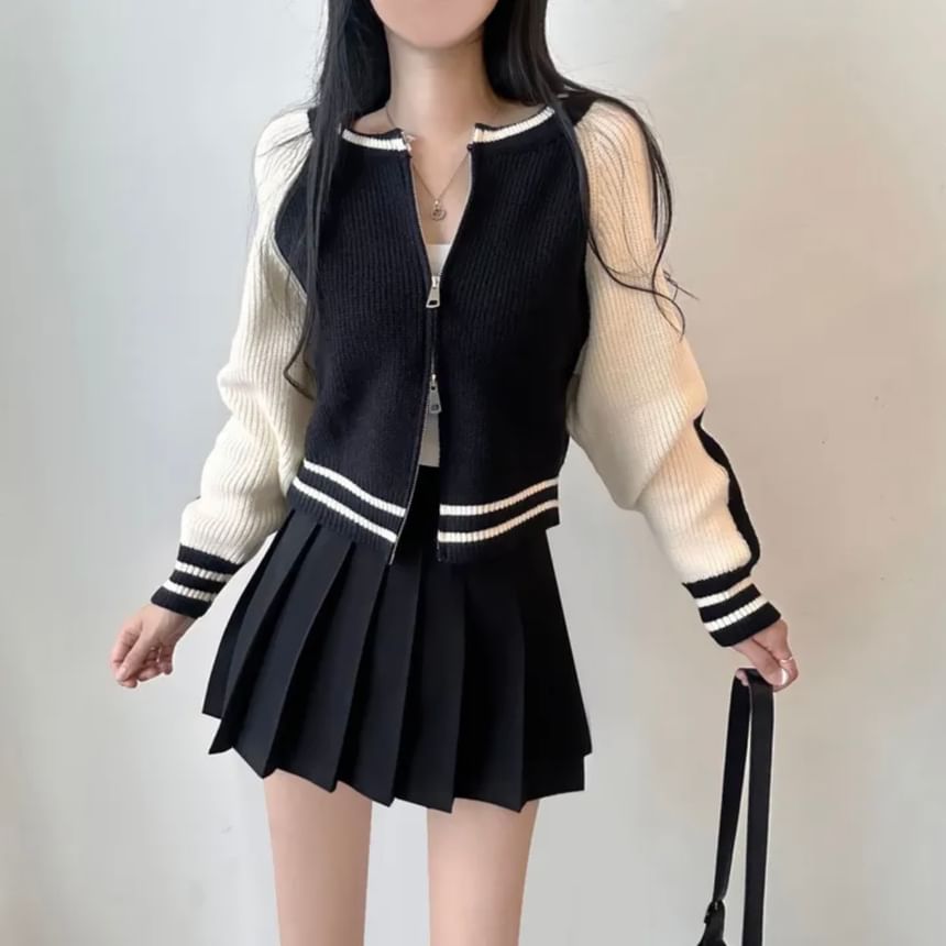 Two Tone Zip Cardigan