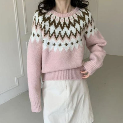 Crew Neck Patterned Sweater