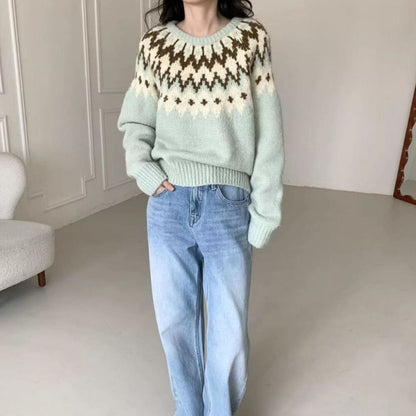 Crew Neck Patterned Sweater