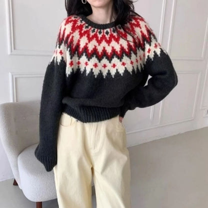 Crew Neck Patterned Sweater