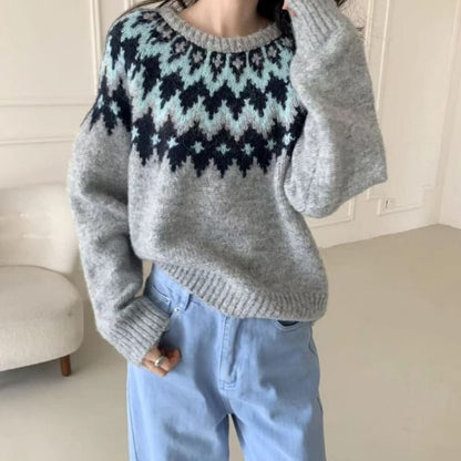 Crew Neck Patterned Sweater