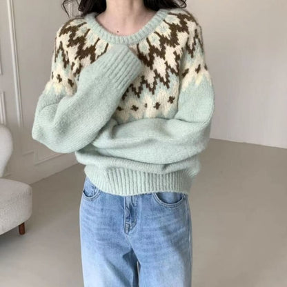 Crew Neck Patterned Sweater