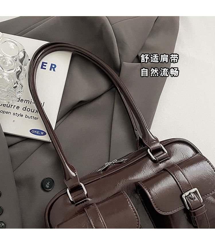 Multi-Pocket Faux Leather Tote Bag / Bag Charm / Set