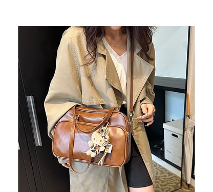 Lettering Multi-Pocket Faux Leather Tote Bag