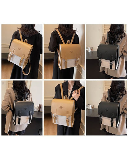 Flap Buckled Two Tone Backpack