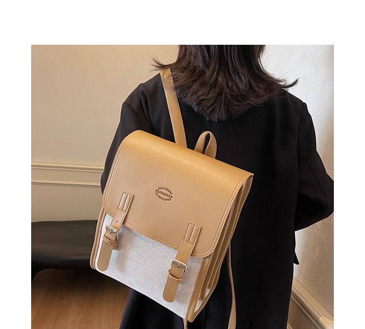 Flap Buckled Two Tone Backpack