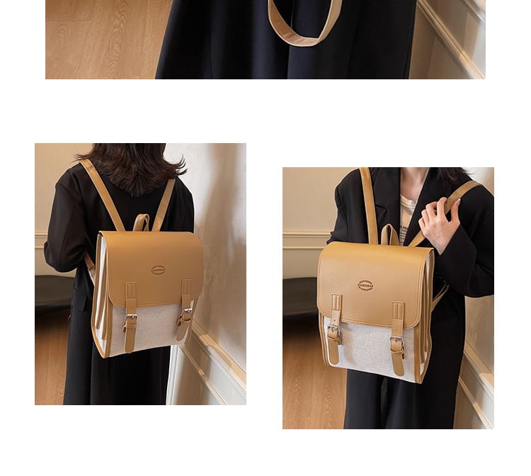 Flap Buckled Two Tone Backpack