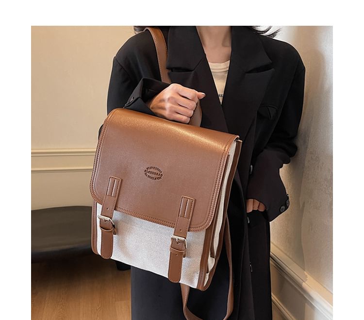 Flap Buckled Two Tone Backpack