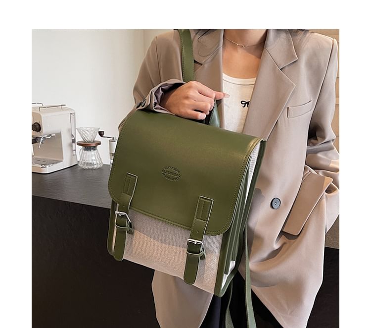 Flap Buckled Two Tone Backpack