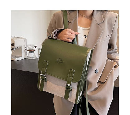 Flap Buckled Two Tone Backpack