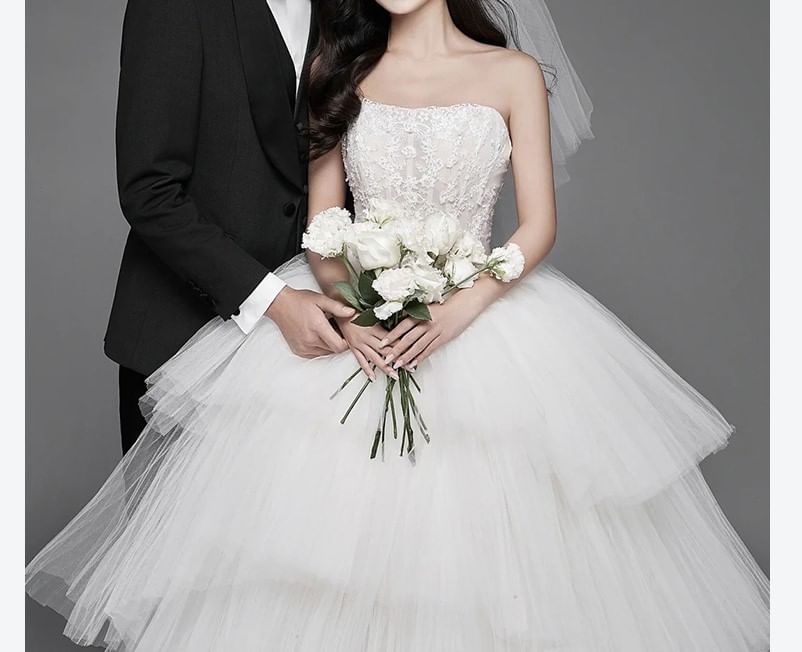 Strapless Tiered Tulle Wedding Ball Gown