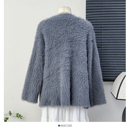 Faux-Fur V-Neck Cardigan