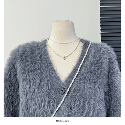 Faux-Fur V-Neck Cardigan