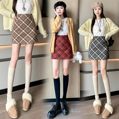 High Waist Plaid Mini A-Line Skirt