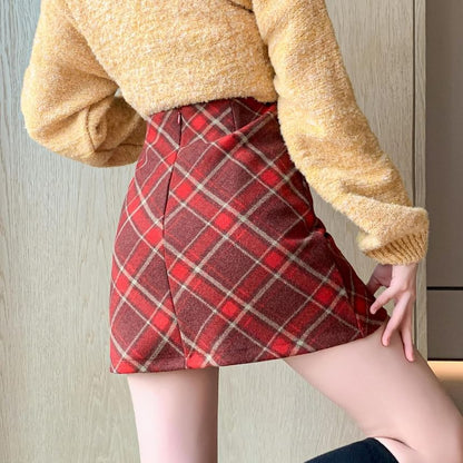 High Waist Plaid Mini A-Line Skirt