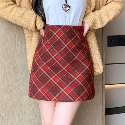 High Waist Plaid Mini A-Line Skirt