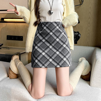 High Waist Plaid Mini A-Line Skirt