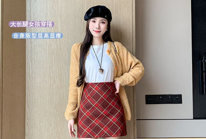 High Waist Plaid Mini A-Line Skirt