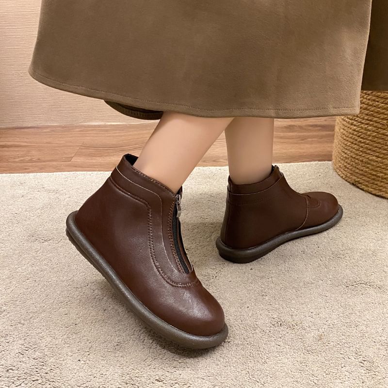 Boots Plain Zip-Up Faux Short Leather