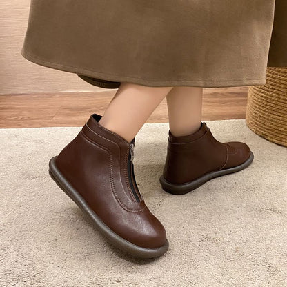 Boots Plain Zip-Up Faux Short Leather