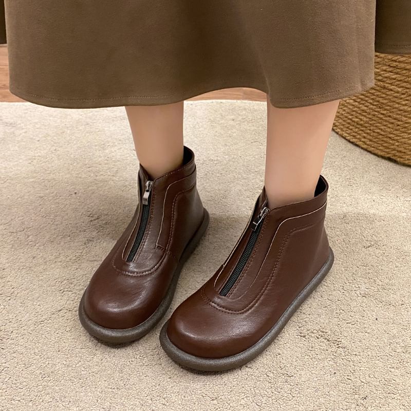Boots Plain Zip-Up Faux Short Leather