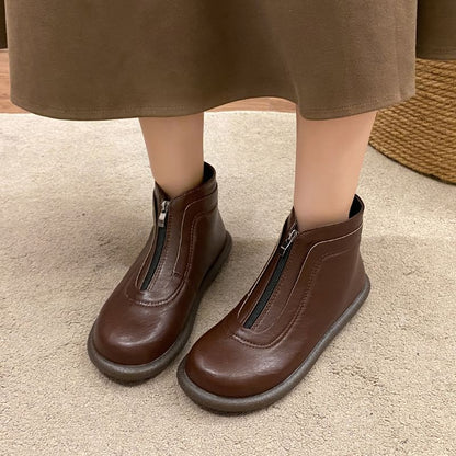 Boots Plain Zip-Up Faux Short Leather