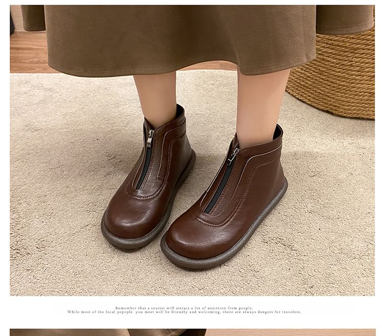 Boots Plain Zip-Up Faux Short Leather