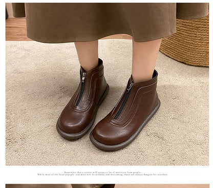 Boots Plain Zip-Up Faux Short Leather