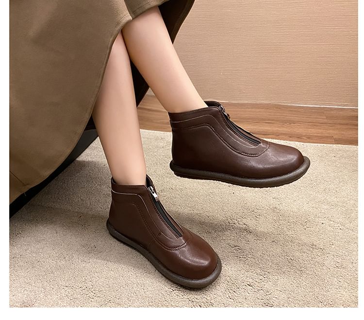 Boots Plain Zip-Up Faux Short Leather
