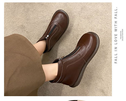 Boots Plain Zip-Up Faux Short Leather