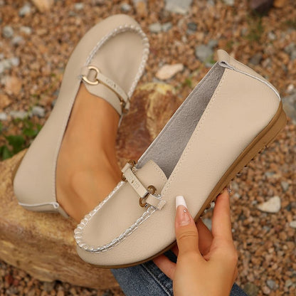 Plain Buckled Faux Leather Slip-Ons