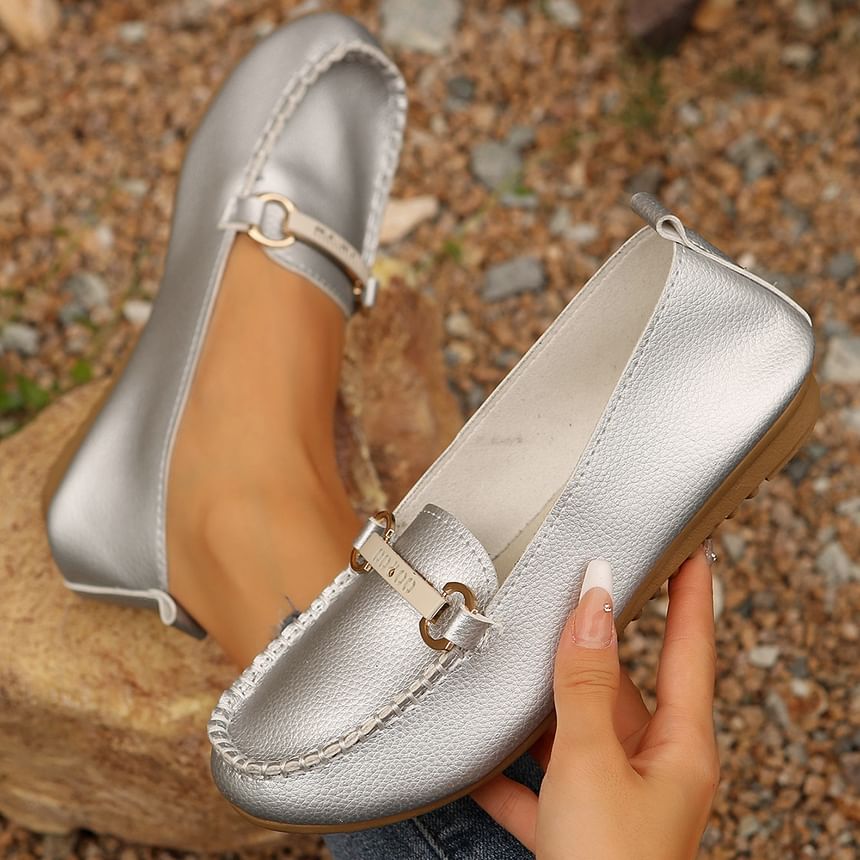 Plain Buckled Faux Leather Slip-Ons