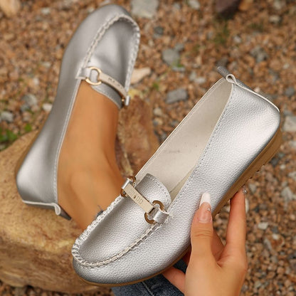Plain Buckled Faux Leather Slip-Ons