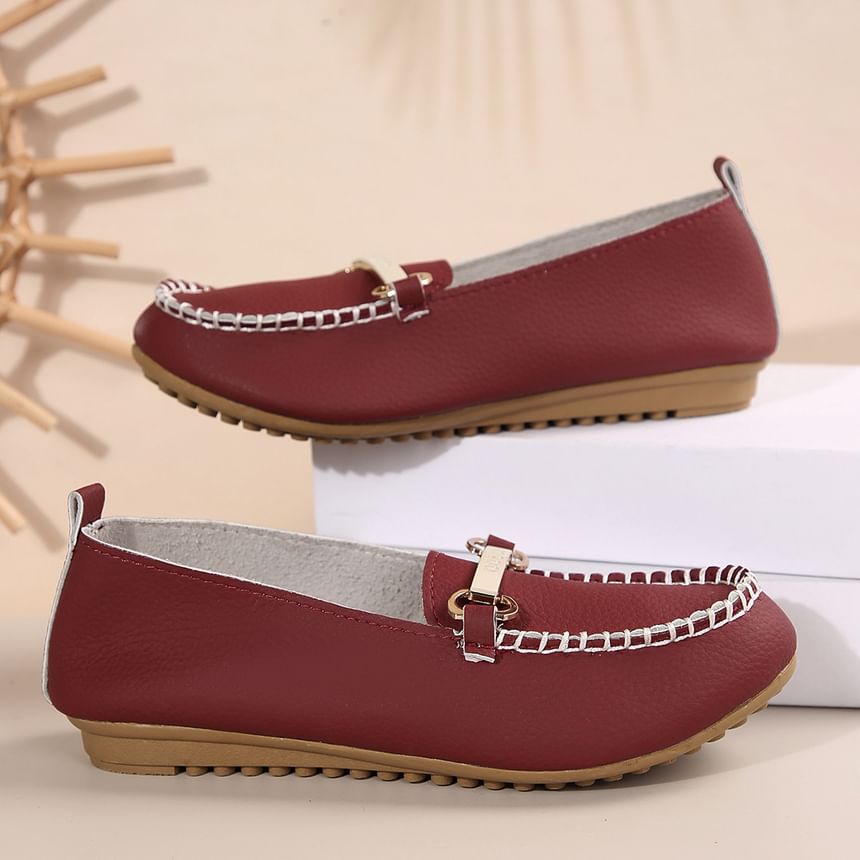 Plain Buckled Faux Leather Slip-Ons