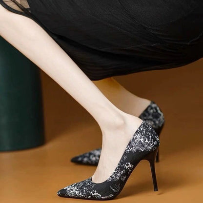 Print Floral Toe Pointed Pumps Stiletto